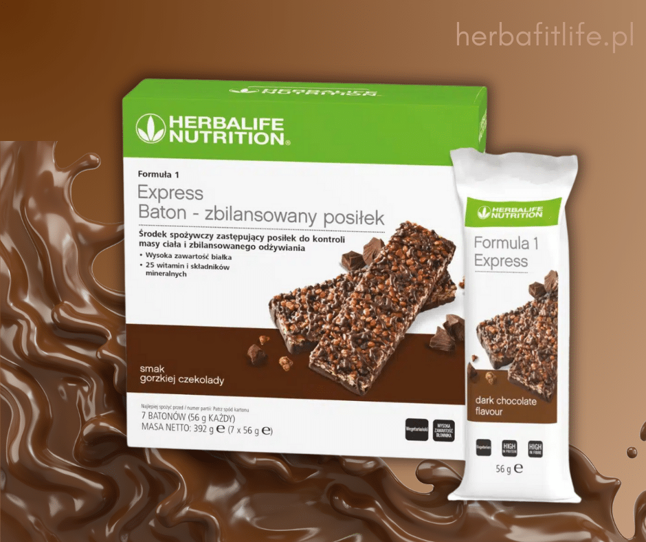BATON ZASTĘPUJĄCY POSIŁEK - F1 Express Baton Herbalife - zbilansowany posiłek smak gorzka czekolada 7 batonów